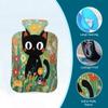 Hot Water Bottle with Cover 2 Liter, Cute Black Cat in Colorful Flowers Rubber Hot Water Bag for Pain Relief Headaches Cramps and Winter Warmth view 3