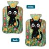 Hot Water Bottle with Cover 2 Liter, Cute Black Cat in Colorful Flowers Rubber Hot Water Bag for Pain Relief Headaches Cramps and Winter Warmth view 4