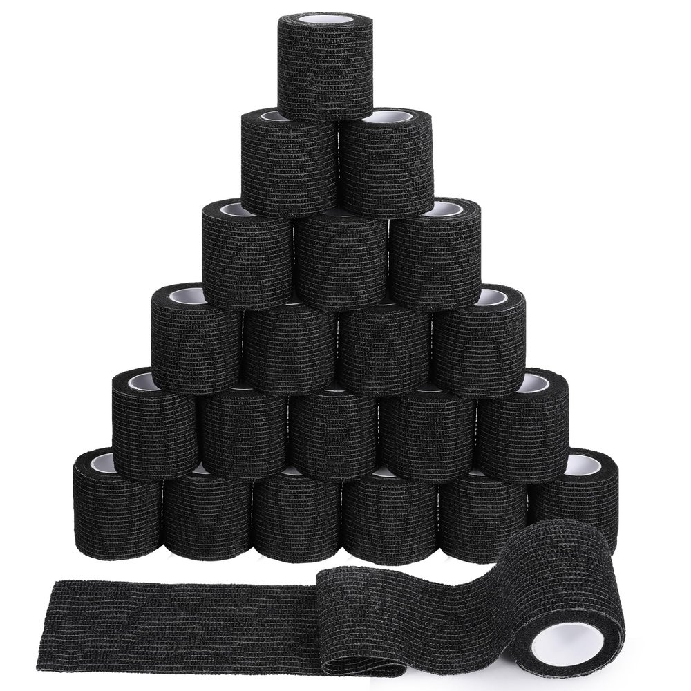 108 Rolls Self Adhesive Bandages, 2 x 5 Yards Black Cohesive Bandage Wraps, Elastic Breathable Athletic Tape, Flexible Self Adherent Bandage Rolls, for Ankle, Wrist Sprains, Sports & Pets