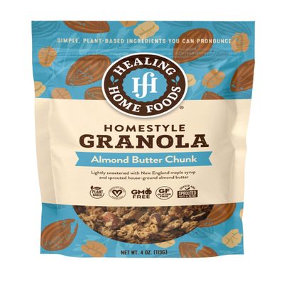 Healing Home Foods Almond Butter Chunk Protein Granola Cereal, Gluten Free, High Protein, Low Sugar Healthy Granola, Sprouted Almond, Maple Syrup & Coconut Oil for Yogurt, 4oz (1Pack)