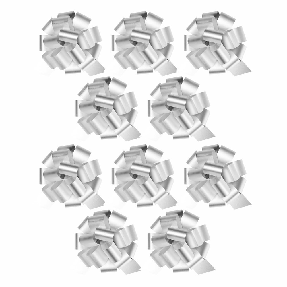 InstaBows 5" Pull String Gift Bows, White Satin, 10 Pack