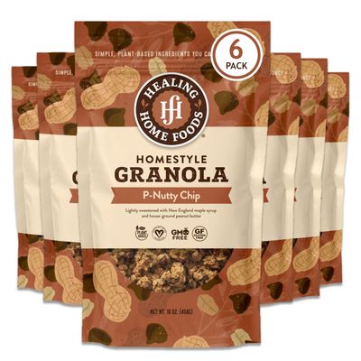 Healing Home Foods P-Nutty Chip, Gluten Free Granola Mix with Peanut Butter & Chocolate Chips - Low Sugar Granola Clusters, Vegan & Healthy Breakfast Snacking Cereal for Yogurt, 16oz (6Pack)