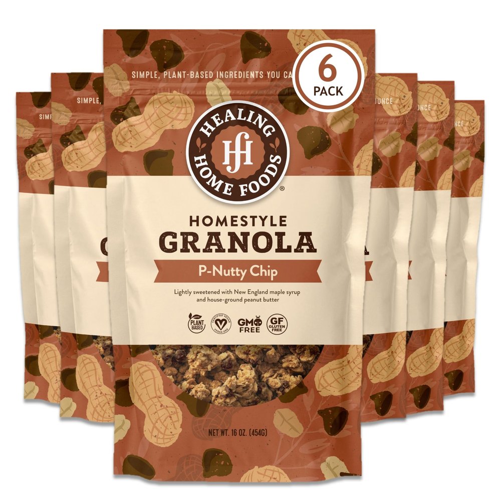 Healing Home Foods P-Nutty Chip, Gluten Free Granola Mix with Peanut Butter & Chocolate Chips - Low Sugar Granola Clusters, Vegan & Healthy Breakfast Snacking Cereal for Yogurt, 16oz (6Pack)