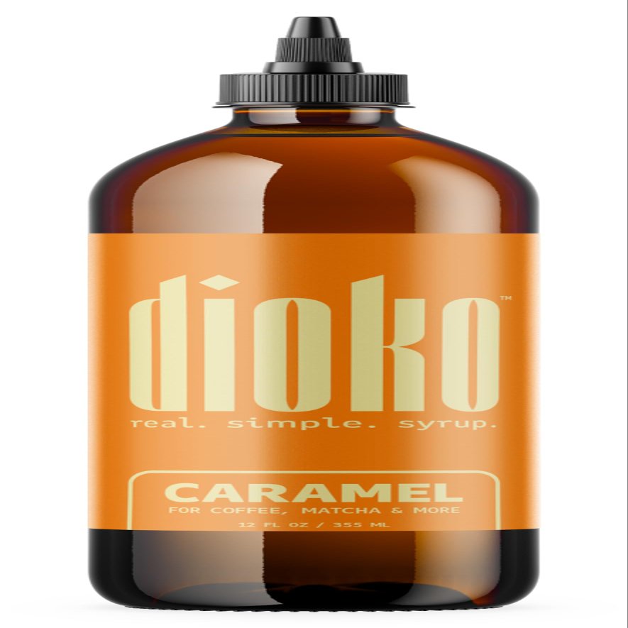 Dioko Simple Syrup, 12 fl. oz Premium Coffee & Dessert Syrup with Easy Pour Spout | No Artificial Dyes or Colors | Gluten Free | Perfect for Lattes, Iced Coffee, Cocktails, Pancakes & More (Caramel)