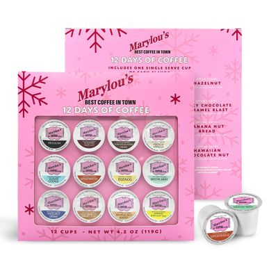 Marylous Coffee Advent Calendar 12-Count K-Cup Pods for Brewers, Festive Limited Edition Flavors, Medium Roast