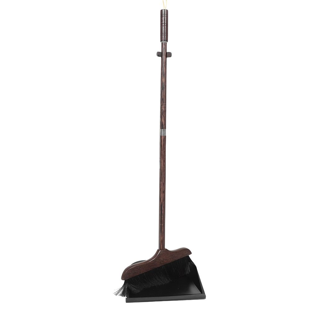NineLife Basics 1 Set Broom with Dust Pan - Dustpan Broom Set with Wood Long Handle - Upright Standing Dustpan Combo for Indoor Outdoor Home Kitchen Office Cleaning - Easy Assembly Sweeping Tools