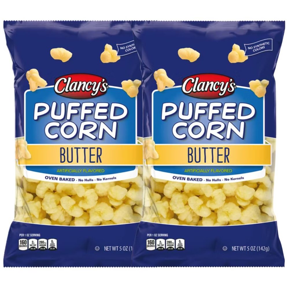 Clancy's Butter Flavored Puffed Corn Snacks, Oven Baked, No Hulls No Kernels, 5 Oz Bags, Pack of 2