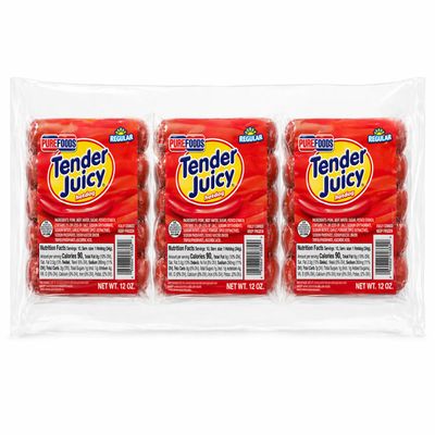 Purefoods Tender Juicy Hotdog Regular, 3 Packs (12 oz), Filipino Favorites, Filipino Food THAWED