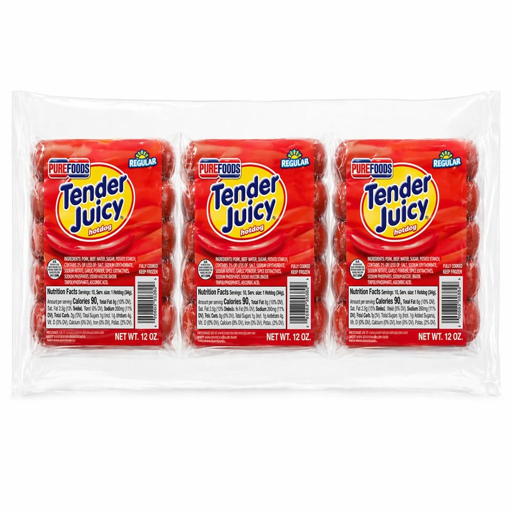Purefoods Tender Juicy Hotdog Regular, 3 Packs (12 oz), Filipino Favorites, Filipino Food THAWED