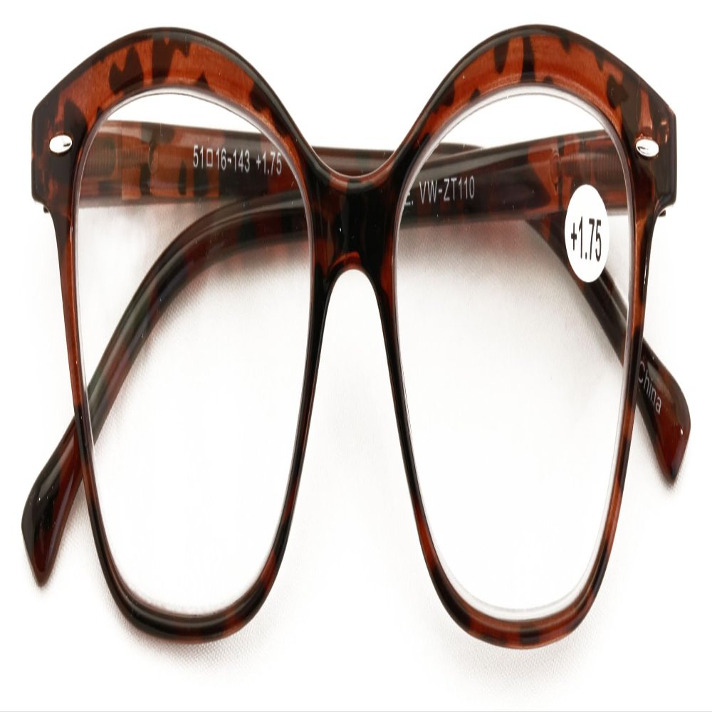 V.W.E. Women 2 Tone Cateye Clear Progressive Reader - Zero Power On Top - No Bubble Reading Glasses (Tortoise, 2.50, x)
