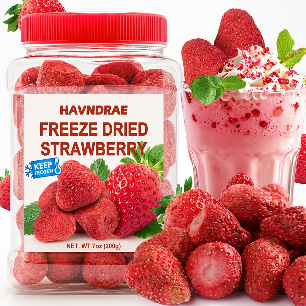 7oz Whole Freeze-Dried Strawberries - Freeze-Dried Fruit Snack, Crispy Strawberry Snack for Yogurt, Oatmeal, Cereal, Smoothies, Baking