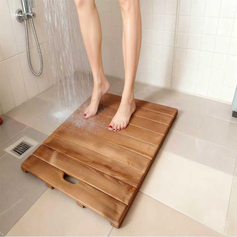 MZGTYW Wooden Bathroom mat, 29in39in Waterproof & Fadeproof,Wooden Shower Floor Teak Wood Mat for Bathroom Spa Sauna Poolside Outdoor,(Oiled Finish)