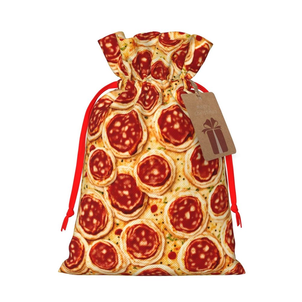 Svvcxzza 3d Pizza Pepperoni Print Christmas Gift Bags,Festive Holiday Gift Wrap Bags With Drawstring,Xmas Bags For Gifts