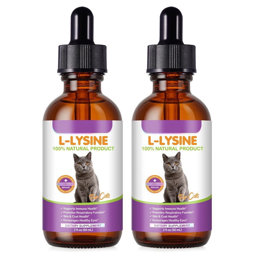 2 PCS L-Lysine Supplement for Cats, Immune & Respiratory Support Liquid with Natural Ingredients, Chicken Flavor Dietary Supplement for Skin, Coat & Eye Health, 2 fl oz