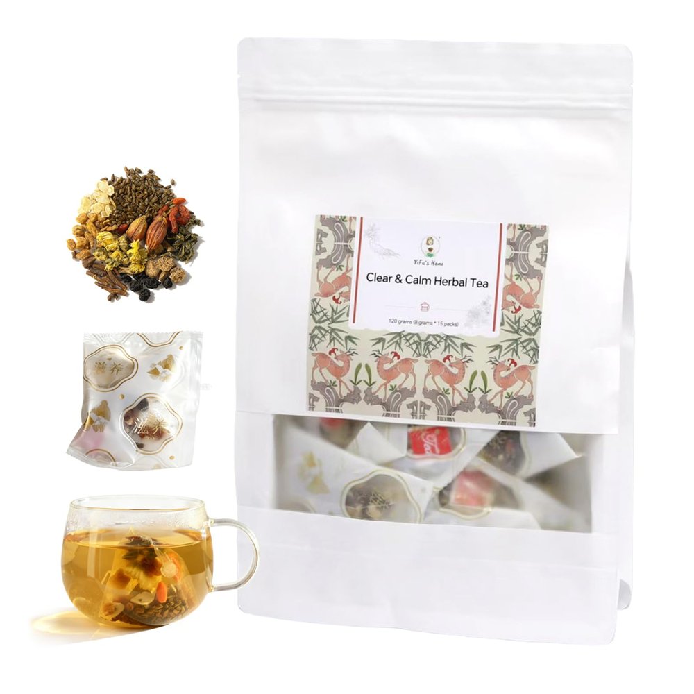 Clear & Calm Herbal Tea,10-herb recipe, 15 Tea Bags Daily Liver Detox and Eye Comfort,Natural, No added Sugar,Vegan,Caffeine-Free Energy,Supports Digestion