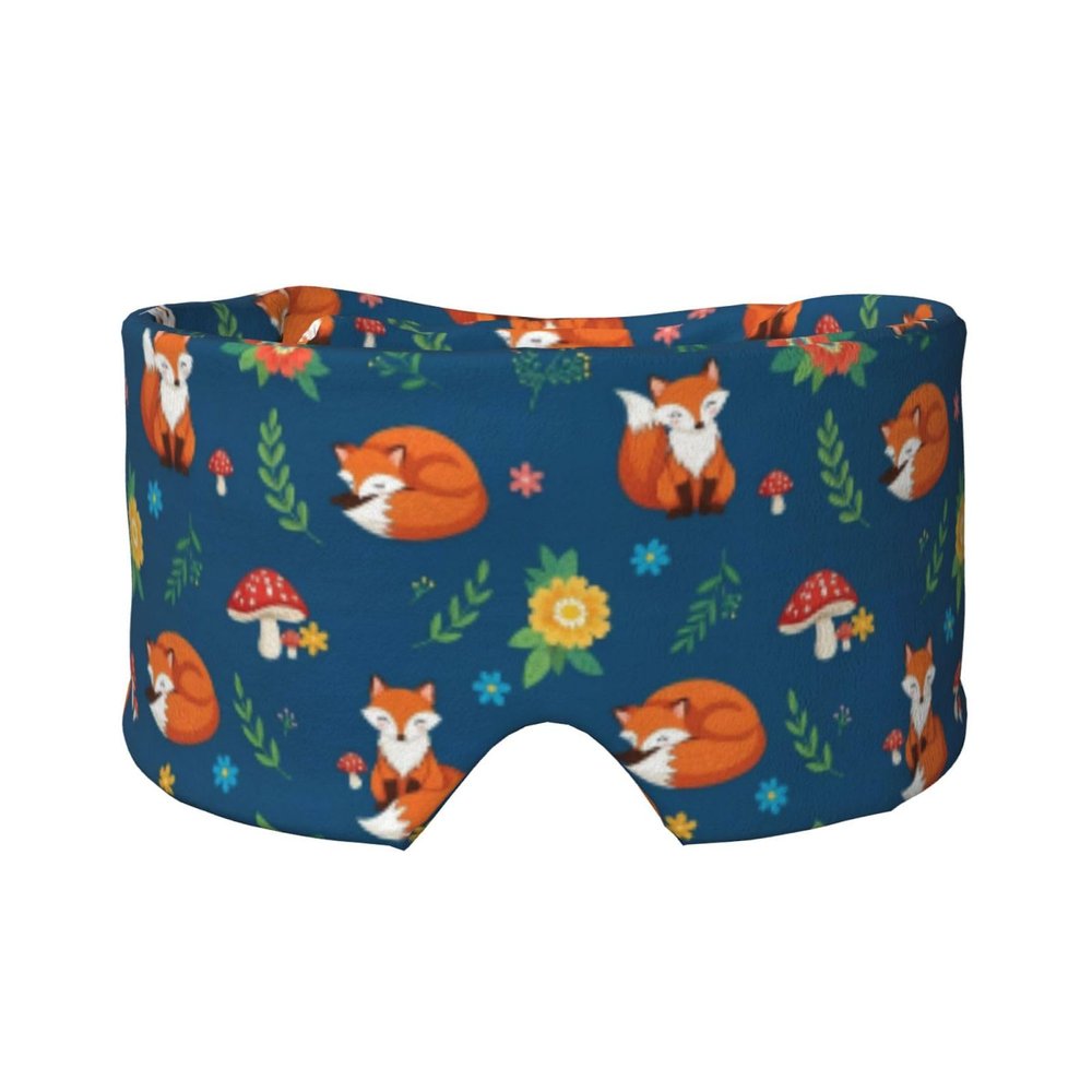 Fall Leaves Flowers Floral Foxes Blue Sleep Eye Mask for Women Men