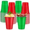 LANLISA 100Pcs Red and Green Plastic Cups, 16 oz Disposable Cups For Christmas Birthday Party Decorations view 1