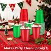LANLISA 100Pcs Red and Green Plastic Cups, 16 oz Disposable Cups For Christmas Birthday Party Decorations view 3