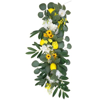 23.6 in (60 Cm) Lemon Vine Wreath, Spring Floral Arrangement with Sunflowers and Leafy Greenery, Excellent for Front Door Or Welcoming Displays