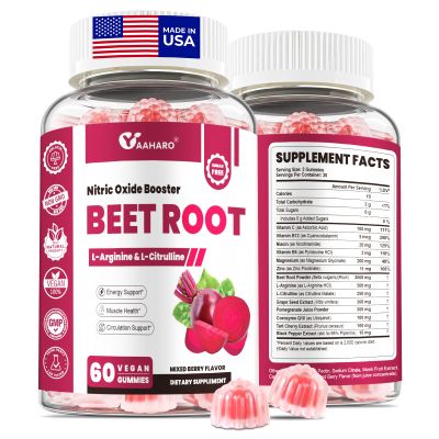 Beet Root Gummies - Nitric Oxide Booster Supplements for Men & Women with Beetroot, L-Citrulline & L-Arginine - Heart, Muscle & Circulation Support - Sugar Free, Vegan, Mixed Berry Flavor, 60 Gummies