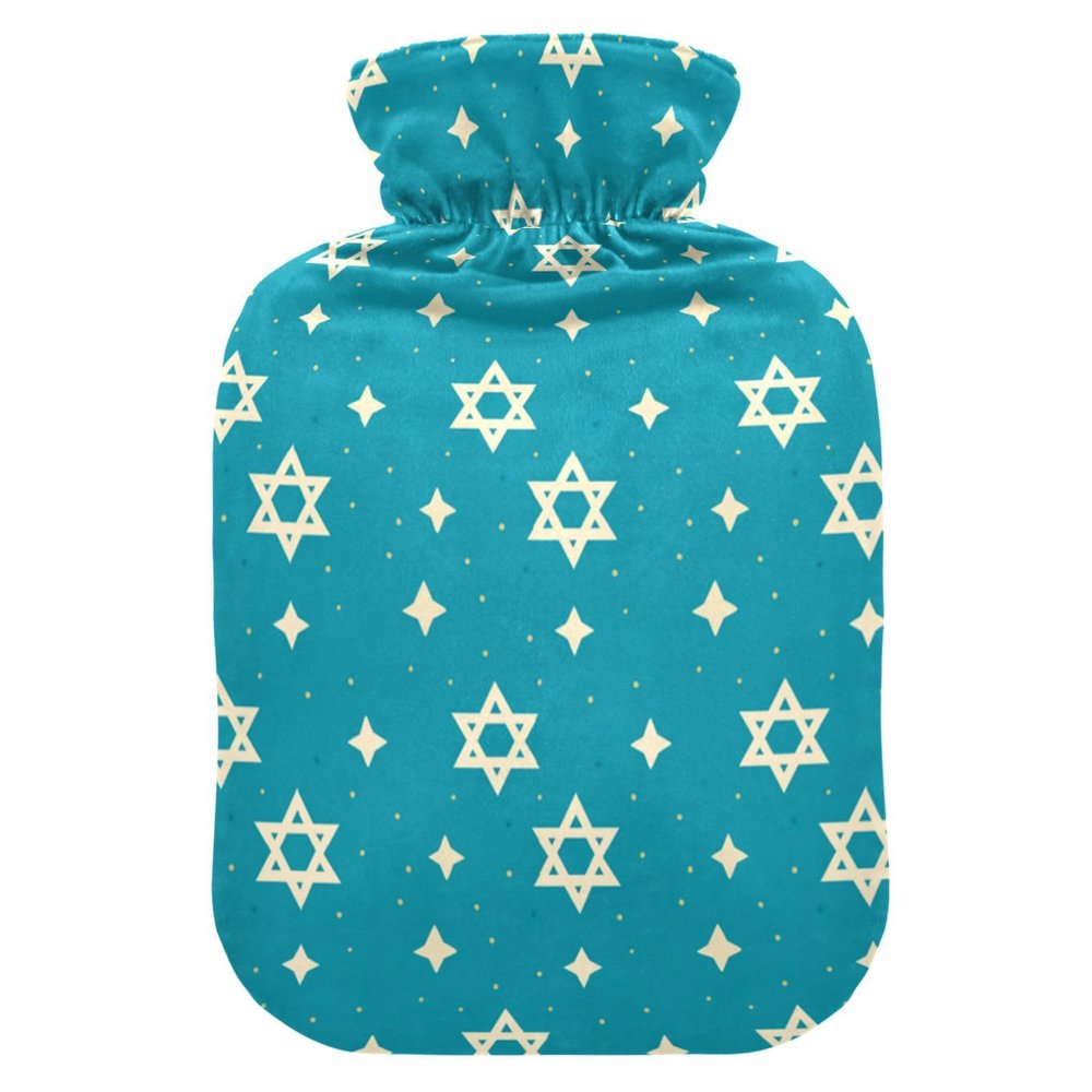 Star of David Blue hot Water Bottle with Soft Cover, 2L Water Bags for Tummy Warmer, Neck and Shoulder Pain Relief, compresas calientes para el vientre