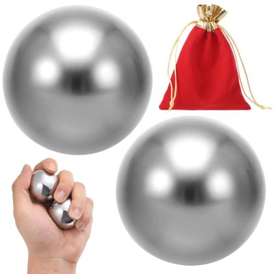 byepica 2 Pack Stainless Steel Workout Balls, 1.4 In Handheld Exercise Balls, Baoding Balls With Drawstring Carry Bag, Grip Fitness Handballs For Therapy