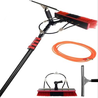 Water-Fed Brush W/Squeegee, Telescopic Window/Solar Panel Cleaning Brush Poles, Water Fed Pole Washing Kit W/20M Water Hose(10.8m/38ft&Head55cm)