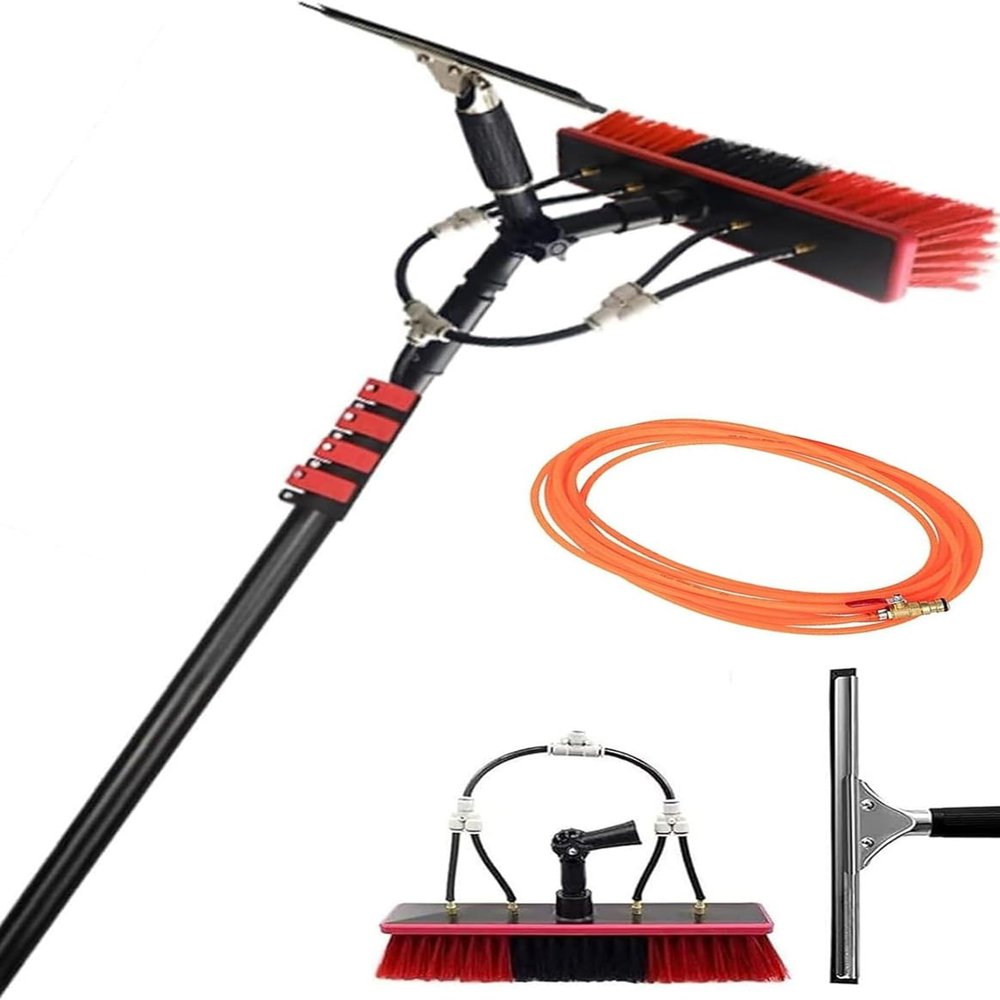 Water-Fed Brush W/Squeegee, Telescopic Window/Solar Panel Cleaning Brush Poles, Water Fed Pole Washing Kit W/20M Water Hose(10.8m/38ft&Head55cm)