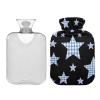 Cartoon Black Checkered Plaid Stars Water Bottle for hot Water with Soft Cover, 2L hot Compress Bag for Hand Feet Warmer, Neck Shoulder Warmer, Bolsa para agua Caliente view 2