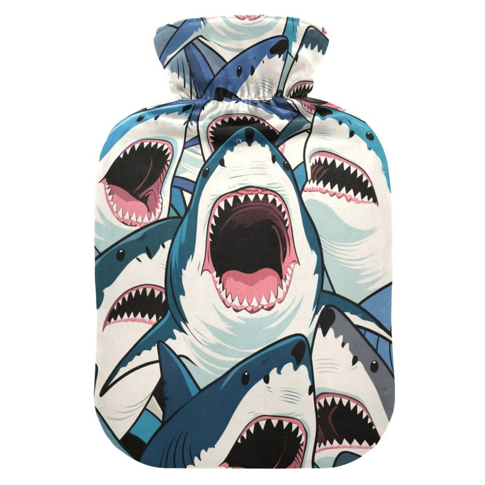 Colorful Cartoon Animal Shark Cute hot Water Bottle with Soft Cover, 2L hot Compress for Arthritis, Neck Shoulder Warmer, bolsas de agua Caliente para Dolores