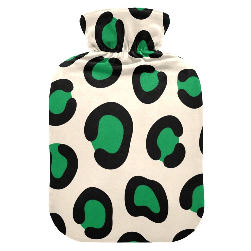 Leopard Print Green Cream Cute hot Water Bottle with Soft Cover, 2L Warm Water Bottle for Bed for Sore Muscle, Sore Muscle, Bolsa para agua Caliente