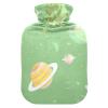 Cartoon Illustration Space Soft Green hot Water Bottle with Soft Cover, 2L Water Bottle Bag for Period Cramps, Neck and Shoulder Pain Relief, Bolsa para agua Caliente view 1