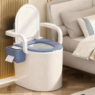 Portable Toilet Seat with Armrests and Lid, Tissue Holder, Easy to Clean, Indoor/Outdoor Use, Two Inner Barrels, No Power Connection Required