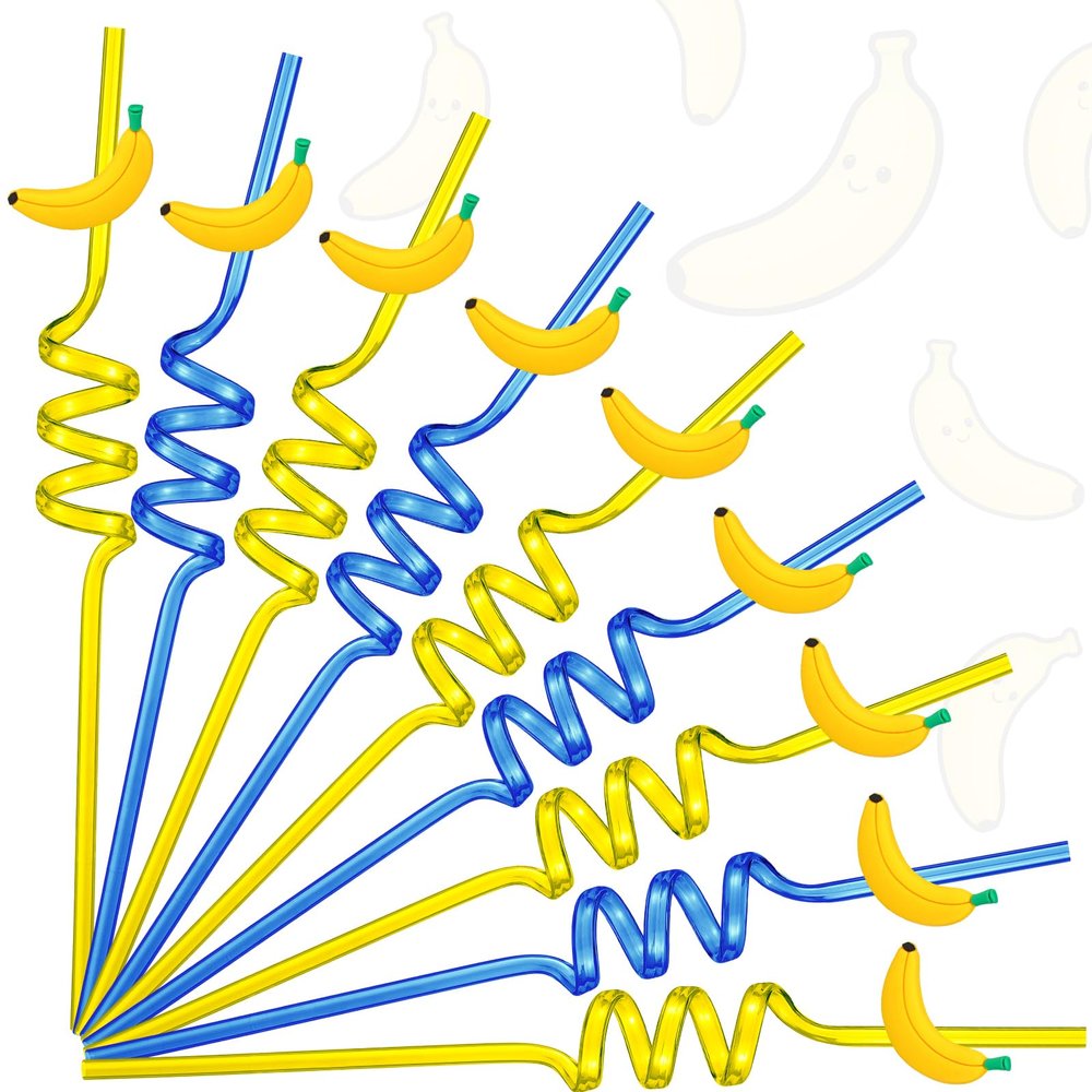 24 Pcs Theme Party Straws Cute Decorative Drinking Straws for Summer Pool Hawaiian Tropical Birthday Bridal Shower, Baby Shower, Wedding Party Game Night Cocktail Supplies(Banana,Yellow)