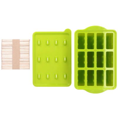 12 Grids Sile Cream y, Cream r DIY with Lid and 50 e Sile, Bar for Home, Bar, (Green +50 Ice Cream Sticks)
