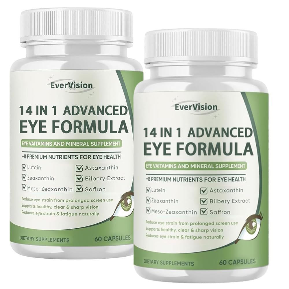 EVERVISION 14 in 1 Advanced Eye Formula, 2 Pack Eye Vitamin and Mineral Supplement with Lutein, Zinc, Zeaxanthin & Bilberry Extract for Vision Care, 120 Capsules