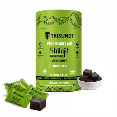 Trisundi Himalayan Shilajit Gold Gummies 3000mg | Herbal Blend with Ginseng, KSM-66 Ashwagandha, Black Musli & Gokshura | Vegan Supplement 60 Gummies (30 Day Supply)