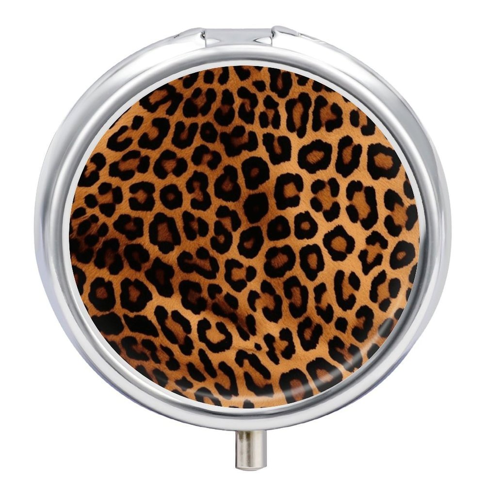 Cool Cheetah Leopard Round Metal Pill Box, 3 Compartments Portable Pill Case Mini Medication Organizer Travel Medication Holder to Hold Vitamins, Medication, Fish Oil