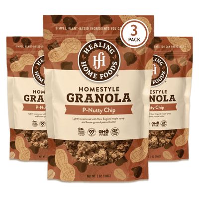 Healing Home Foods P-Nutty Chip, Gluten Free Granola Mix with Peanut Butter & Chocolate Chips - Low Sugar Granola Clusters, Vegan & Healthy Breakfast Snacking Cereal for Yogurt, 7oz (3Pack)