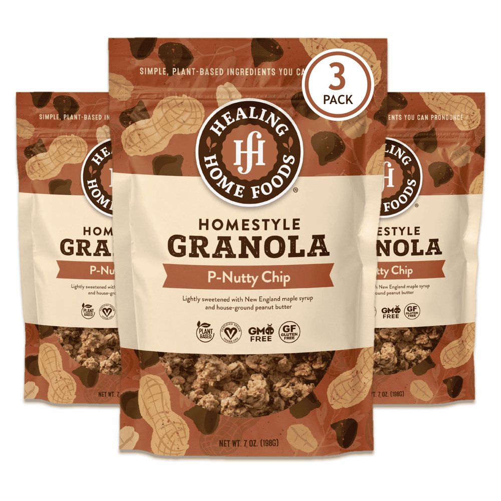 Healing Home Foods P-Nutty Chip, Gluten Free Granola Mix with Peanut Butter & Chocolate Chips - Low Sugar Granola Clusters, Vegan & Healthy Breakfast Snacking Cereal for Yogurt, 7oz (3Pack)