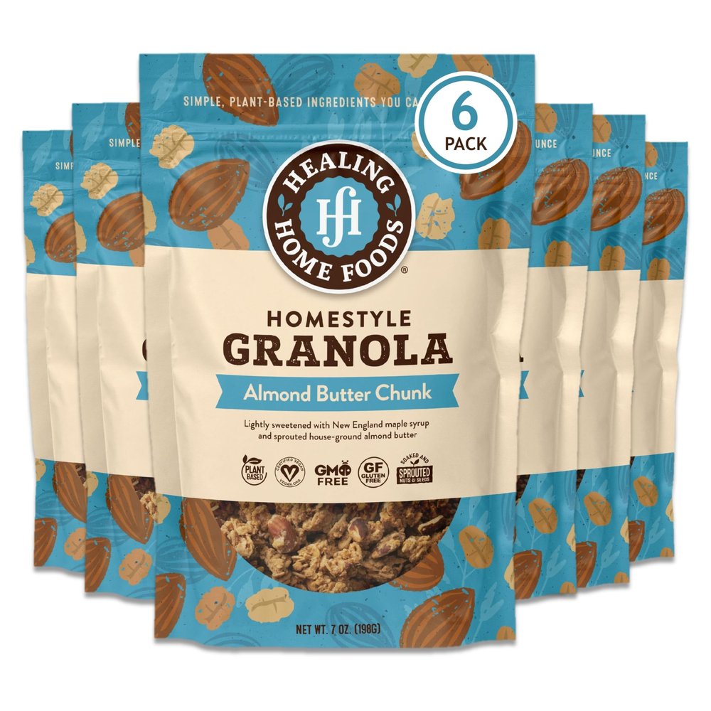 Healing Home Foods Almond Butter Chunk Protein Granola Cereal, Gluten Free, High Protein, Low Sugar Healthy Granola, Sprouted Almond, Maple Syrup & Coconut Oil for Yogurt, 7oz (6Pack)