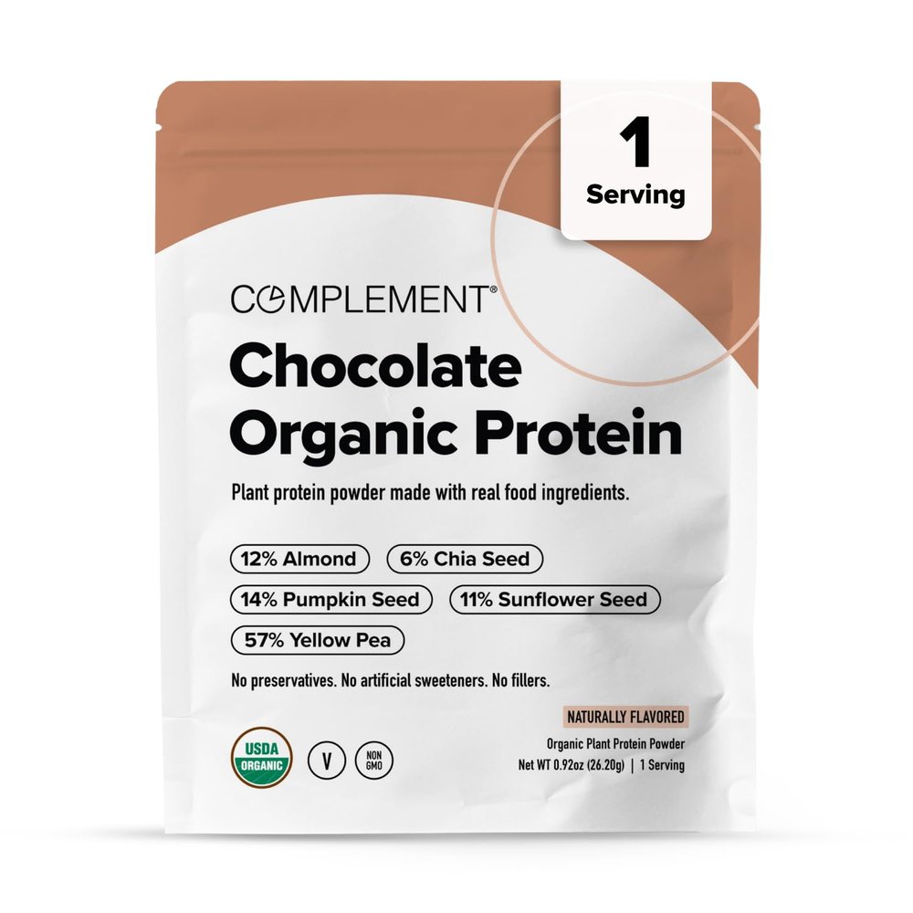 Complement Vegan Chocolate Protein Powder - Organic Protein Low Carb, Low Calorie, Sugar Free, Soy Free, Non-GMO, Gluten Free - 15g Yellow Pea, Pumpkin Seed Protein Powder (1 Serving)