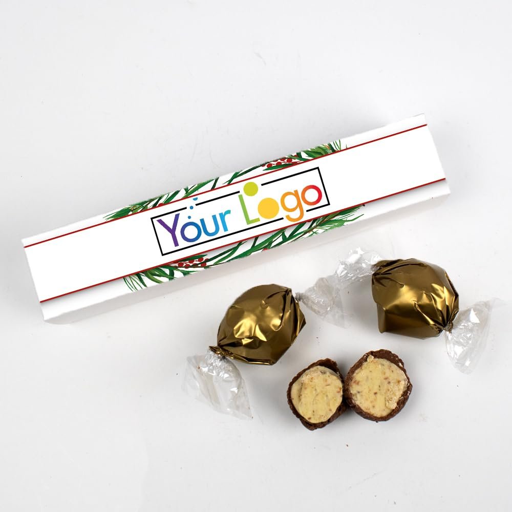 10 Pack Add Your Logo Candy Favor Box Filled With Milk Chocolate Dubai Truffles For Christmas Gifting, Holiday Party Favors, Festive Giveaways & More - Wreath