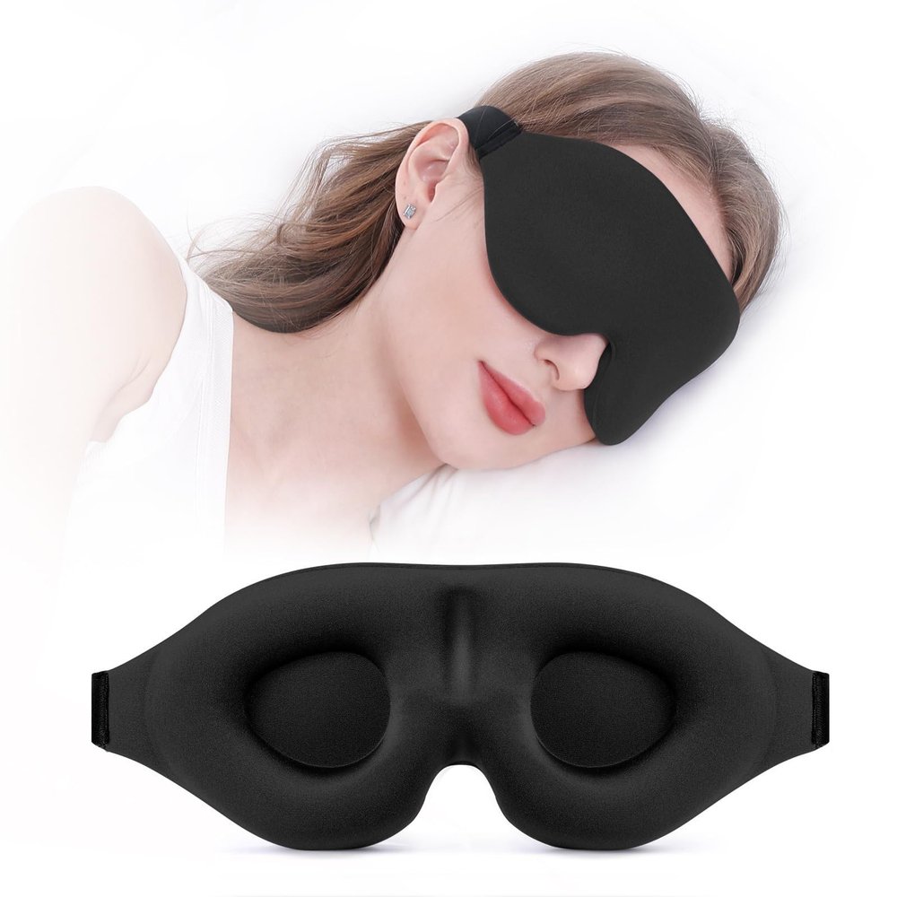 360 Fully Light-Blocking 3D Eye mask, Breathable and Non-Pressing on Eyes, Japanese-Style Buckle Adjustable Strap, Sleep Eye mask, 2-Pack (Black)