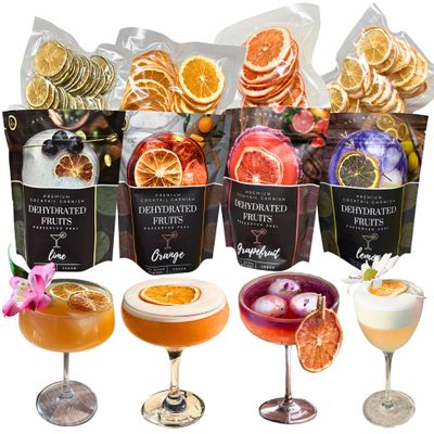 Dried Citrus Slices 4 PACK Dehydrated FruitsPREMIUM COCKTAIL GARNISHES 150+ Slices LIME - LEMON - ORANGE - GRAPEFRUIT - Preserved Peel - Bars & restaurants supply - Home Bar.