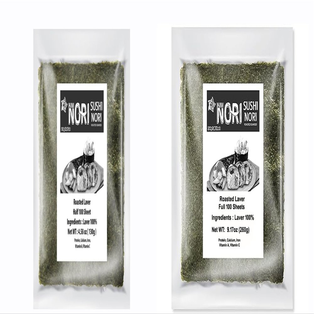 Kimnori Organic Sushi Nori Seaweed, Full-Size and Half-Cut Sheets, Premium Roasted Laver for Korean Gimbap, Japanese Sushi Rolls