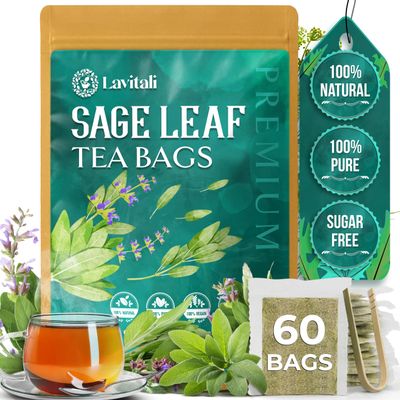 Lavitali, Sage Leaves Tea Bags | 60 bags, 100% Pure Herbal Tea | Caffeine-Free, Antioxidant-Rich, Eco-Friendly Filter Bag | Daily Natural Botanical, Hot or Iced Herbal Infusion