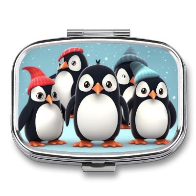 Cute Penguins Pill Organizer Travel, Portable Pill Case, Airtight Medicine Box, Small Pill Container for Pocket Purse Medicine Organizer, Daily Pill Box to Hold Vitamins