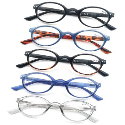 OLOMEE Round Reading Glasses for Women Men Classic Circular Readers +2.50 Stylish Lightweight Cheaters Glasses Spring Hinges 5 Pack