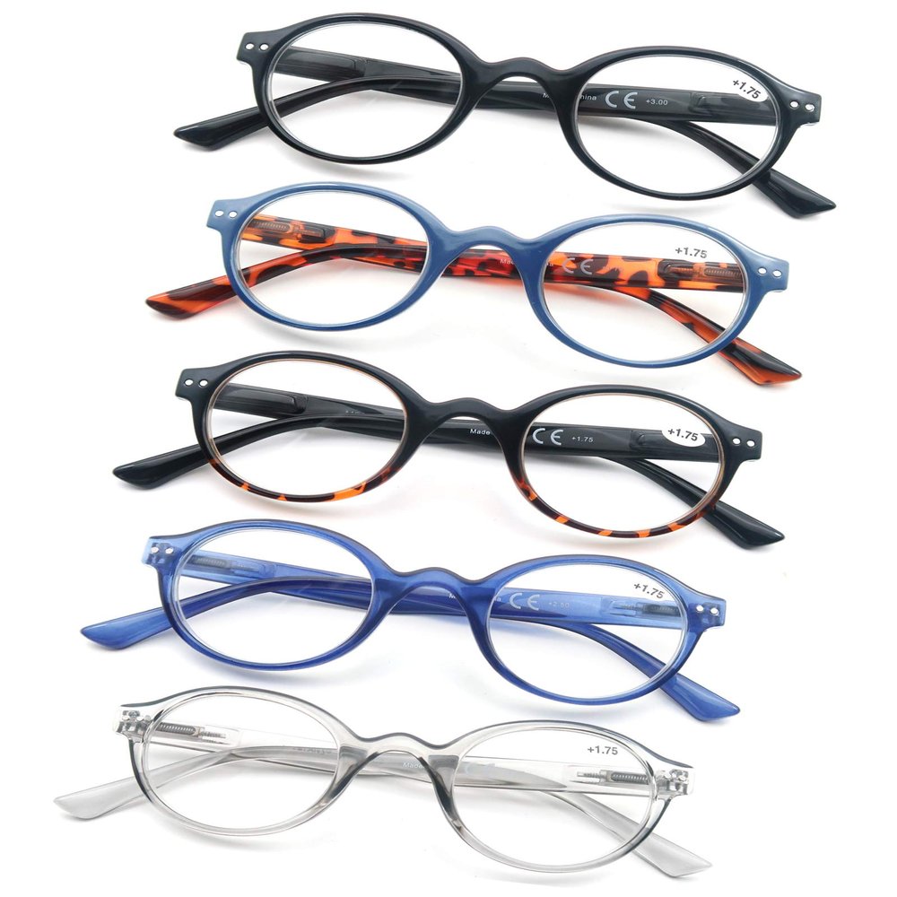 OLOMEE Round Reading Glasses for Women Men Classic Circular Readers +2.50 Stylish Lightweight Cheaters Glasses Spring Hinges 5 Pack